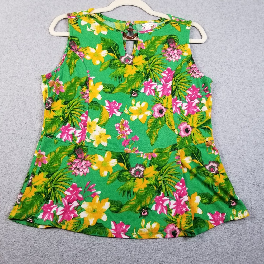 Cato Peplum Top Women's Small S Floral Tropical Sleeveless Keyhole Ring Stretch